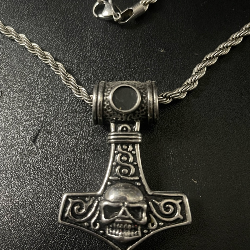 Stainless Viking Thor Hammer Pendant Necklace - Picture 2 of 3